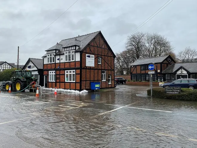 Handout photo issued by Northwich Police of flooding in Northwich, Cheshire