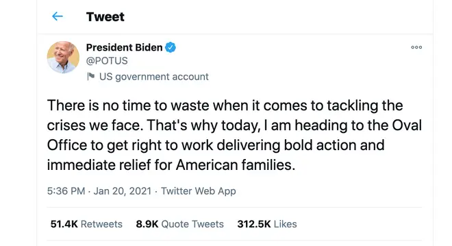 Joe Biden posts first POTUS tweet on Twitter