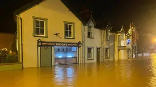 Flooding in North Wales due to heavy rain during Storm Christoph