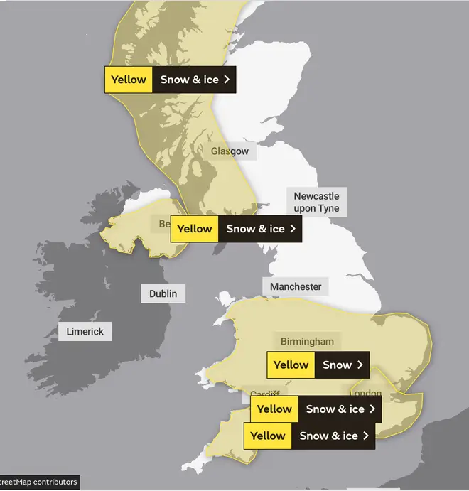 Met Office weather warnings are in place across the country on Sunday.