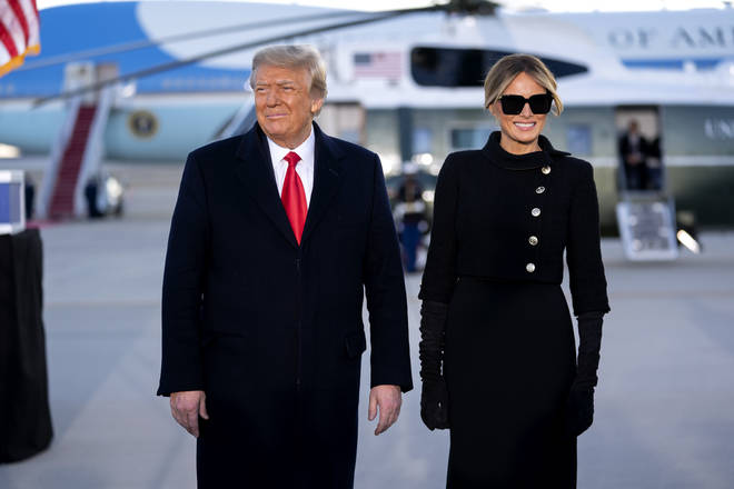 U.S. President Donald Trump and U.S. First Lady Melania Trump, arrive to a farewell ceremony at Joint Base Andrews