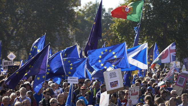 Hundreds of thousands of demonstrators gather to call for a People's Vote in central London.