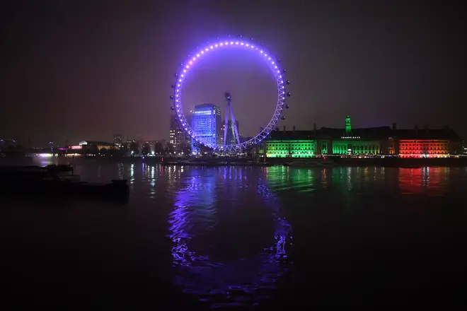 The London Eye was lit up purple in remembrance of victims of the Holocaust.