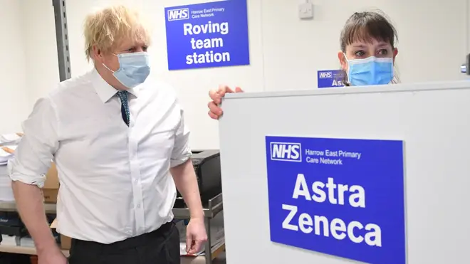 Prime Minister Boris Johnson is shown the distribution operation for sending the Oxford/Astrazeneca coronavirus vaccines