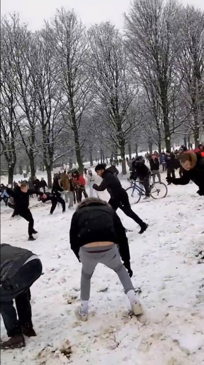Hundreds gathered for a snowball fight
