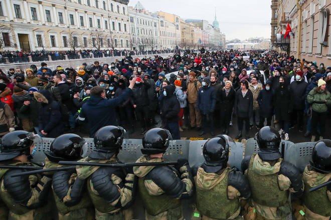 Thousands of protesters took to the streets in St Petersburg.