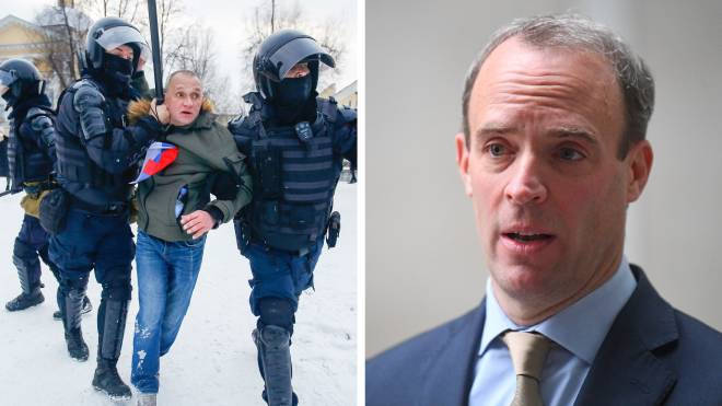 Dominic Raab pressed Russia to release detained protesters