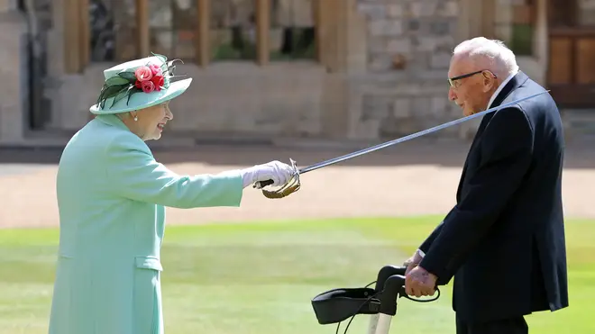 Capt Sir Tom Moore is knighted by the Queen