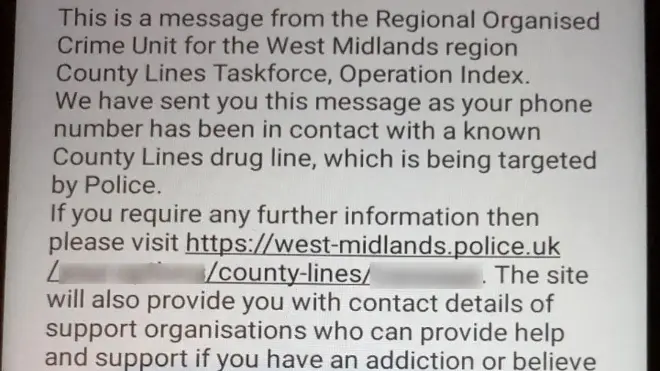 West Midlands Police sent this text message to more than 2,000 potential cocaine users
