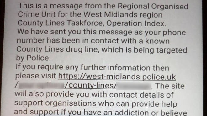 West Midlands Police sent this text message to more than 2,000 potential cocaine users