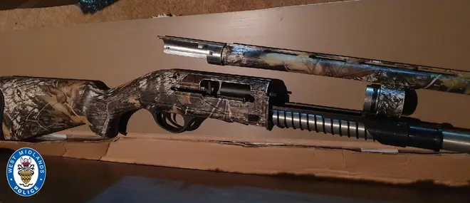 A 12-gauge shotgun was recovered following the search of addresses in the region