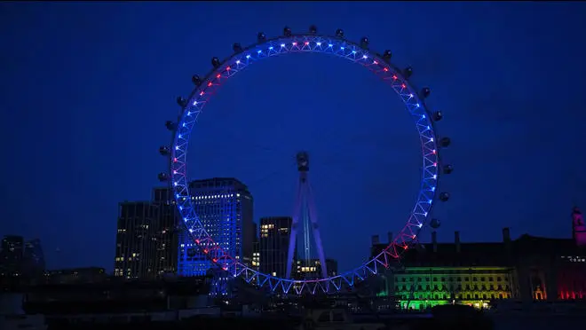 The London Eye lit up in Union Jack colours for Sir Captain Tom Moore.
