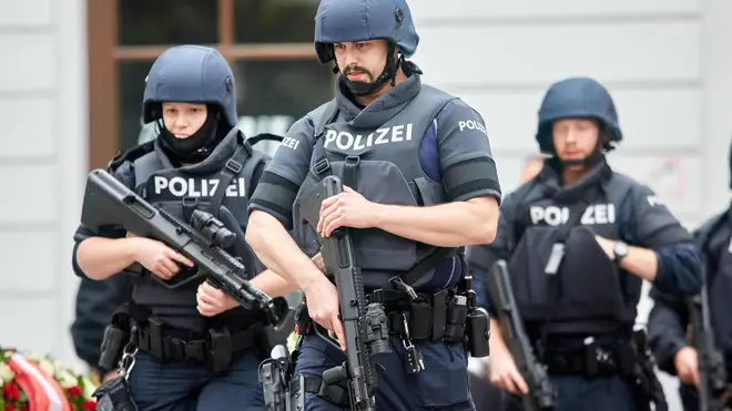 Policemen on duty in Vienna, Austria last year in the wake of a terror attack in Vienna