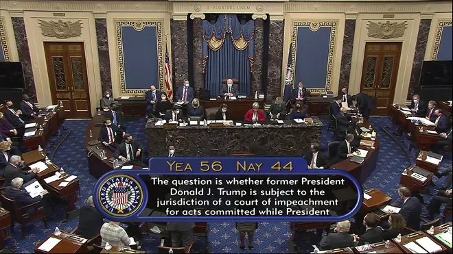Senators voted 56-44 on the question of whether the Senate has jurisdiction and could proceed
