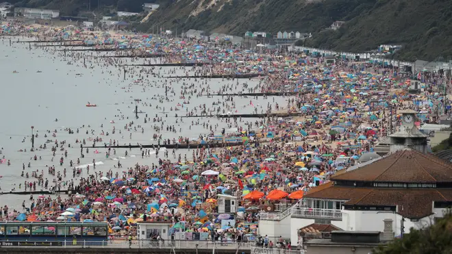 Bournemouth beach in Dorset drew huge crowds over the summer