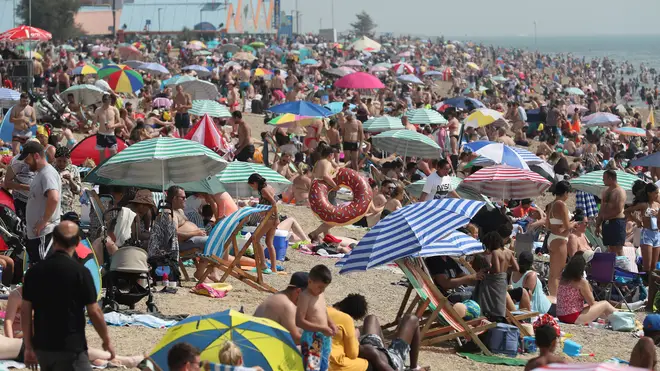 Big crowds also gathered on Southend beach in Essex