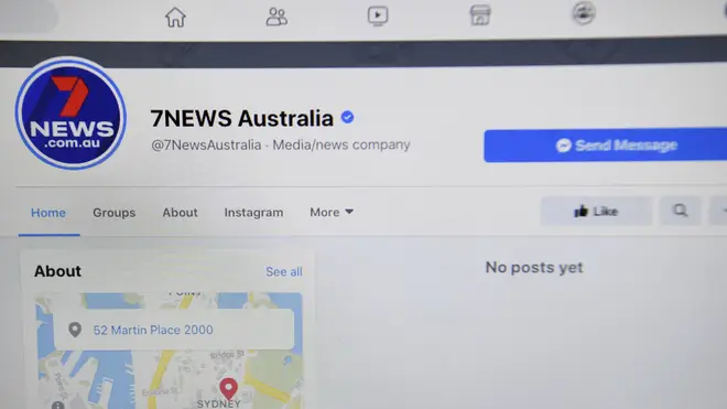 The 7News Australia Facebook page as seen on a screen on Thursday