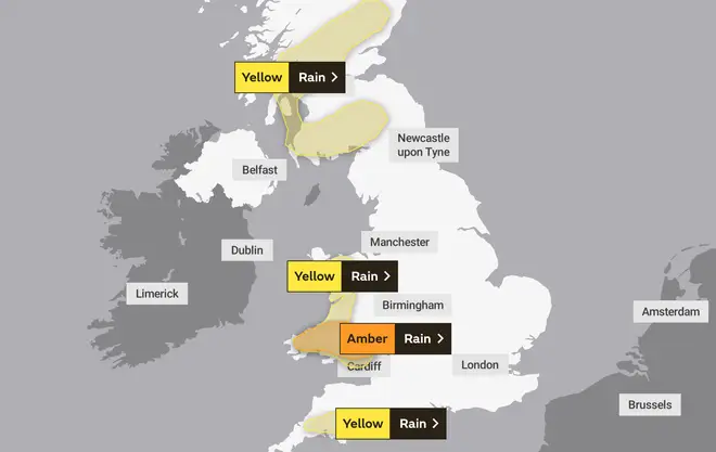 The Met Office has issued weather warnings for rain across the UK this weekend