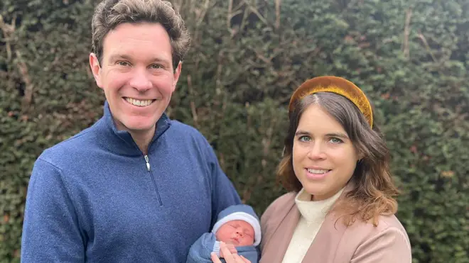 Princess Eugenie and Mr Jack Brooksbank and their son August Philip Hawke Brooksbank