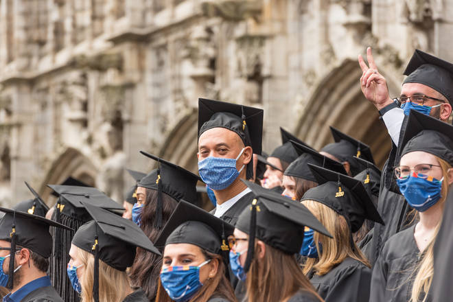 In Belgium students graduated wearing masks in October and there is now hope UK students could do the same this summer. File image.