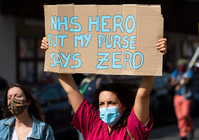 NHS workers protested their pay in London last September