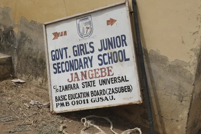 The sign post of Government Girls Junior Secondary School in Jangebe, following the attack