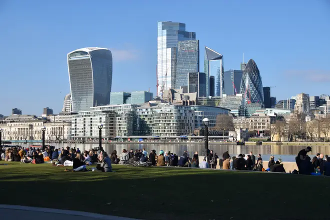 People enjoyed the sunshine in Potters Fields Park on Saturday, with a view of the City of London skyline.