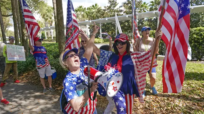 Supporters gathered outside the CPAC conference in Orlando, Florida