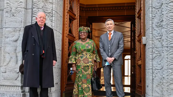 New Director-General of the World Trade Organisation Ngozi Okonjo-Iweala, centre