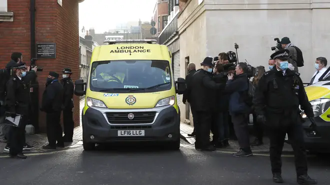 The ambulance pictured leaving the hospital earlier today