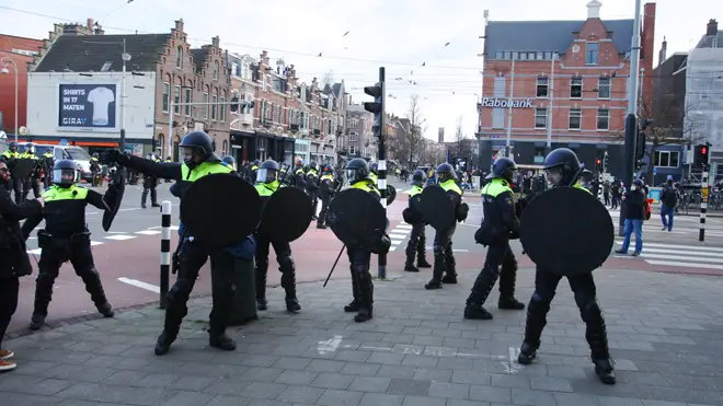Police in the Netherlands during an anti-lockdown protest