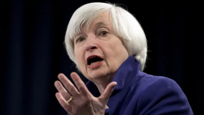 Federal Reserve Chair Janet Yellen speaking during a news conference