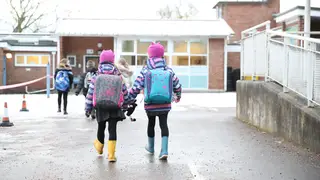 Pupils arriving at Manor Park School and Nursery in Knutsford, Cheshire