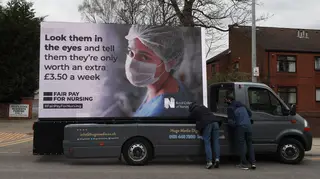 Digital ad board outside the Salford Royal Hospital, Manchester, by the Royal College of Nursing in response to the government's NHS pay proposal