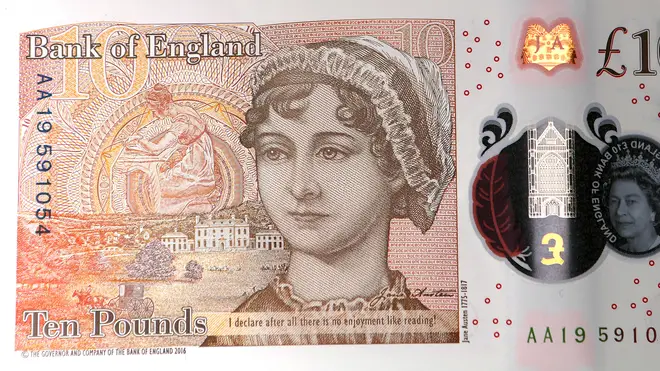 Jane Austen on the reverse of a £10 note