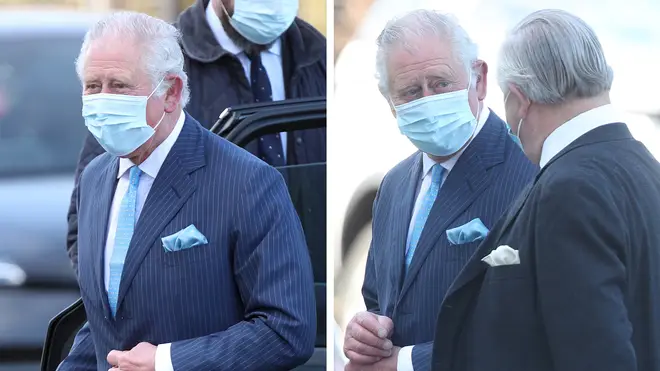 The Prince of Wales arrives for a visit to an NHS vaccine pop-up clinic in London