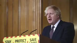 Prime Minister Boris Johnson holds a virtual news conference at 10 Downing Street