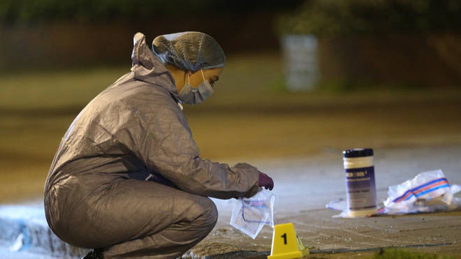 Forensics outside Poynders Court on the A205 in Clapham, during the continuing search for missing woman Sarah Everard