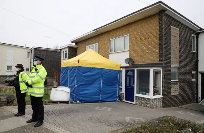 A tent has been erected outside a house on Freemens Way, Deal, Kent.
