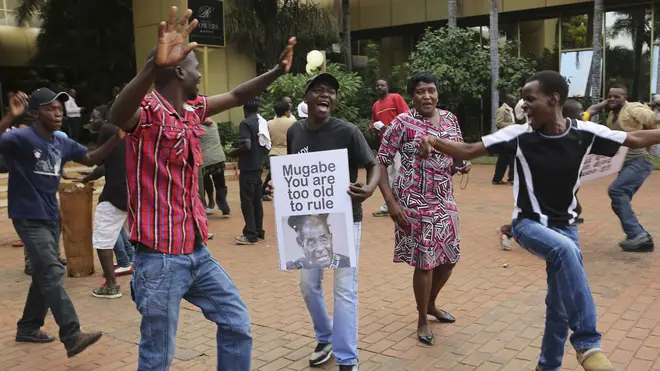 Celebrations erupted as the news broke of President Mugabe's resignation in Zimbabwe