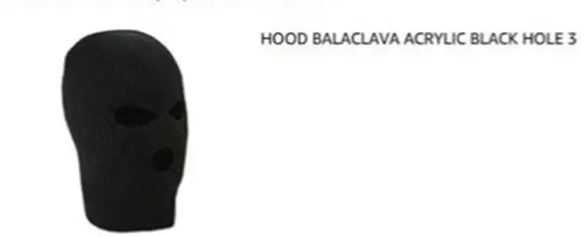 Undated handout photo issued by the Metropolitan Police of hood balaclava allegedly bought online by Sahayb Abu