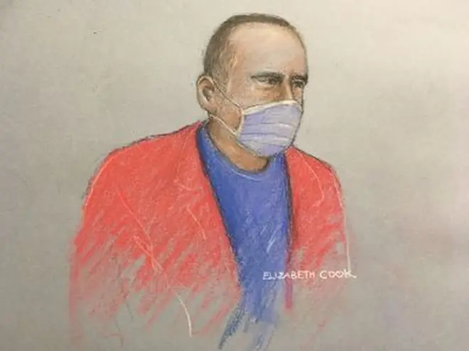 Previously unissued court artist sketch of former hospital porter Paul Farrell.