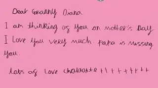 A Mother's Day card written by Princess Charlotte says "Papa is missing you"