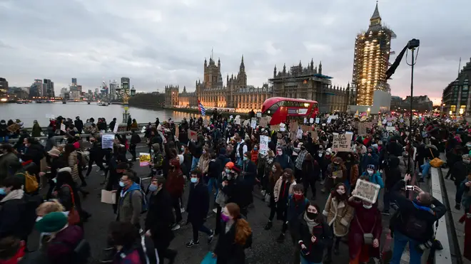 Protesters chanted "kill the bill" as they moved to block Westminster Bridge
