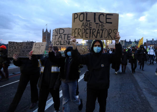 Protesters against the Metropolitan Police blocked Westminster Bridge