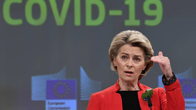 EU Commission President Ursula von der Leyen accused AstraZeneca of "underproducing and underdelivering" in vaccine production