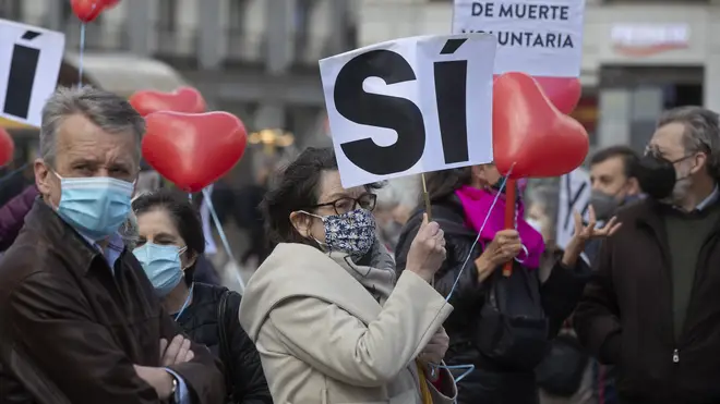 Pro-euthanasia protesters demonstrate in Madrid