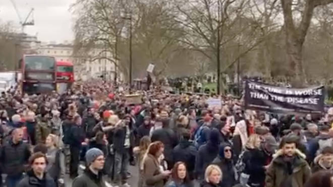 Thousands of anti-lockdown protesters have descended on central London