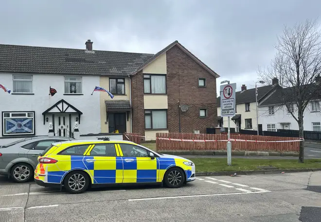 The scene at a residential property in the Derrycoole Way, Newtownabbey