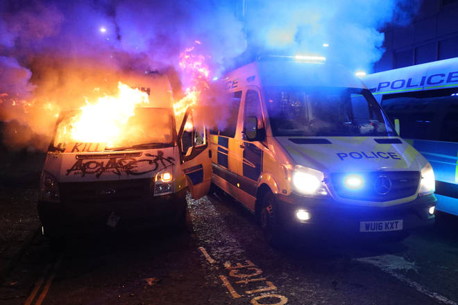 Police vehicles were set alight during the 'Kill the Bill' protests in Bristol on Sunday